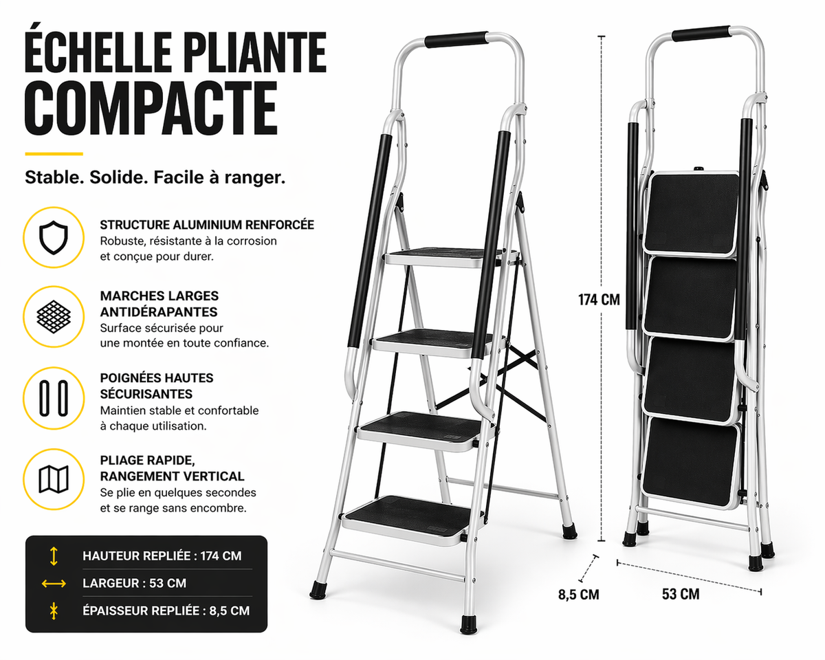 Échelle Pliante 4 Marches MaxiStep Pro 4 | Aluminium Antidérapant Stabilité Renforcée – The MaxReach