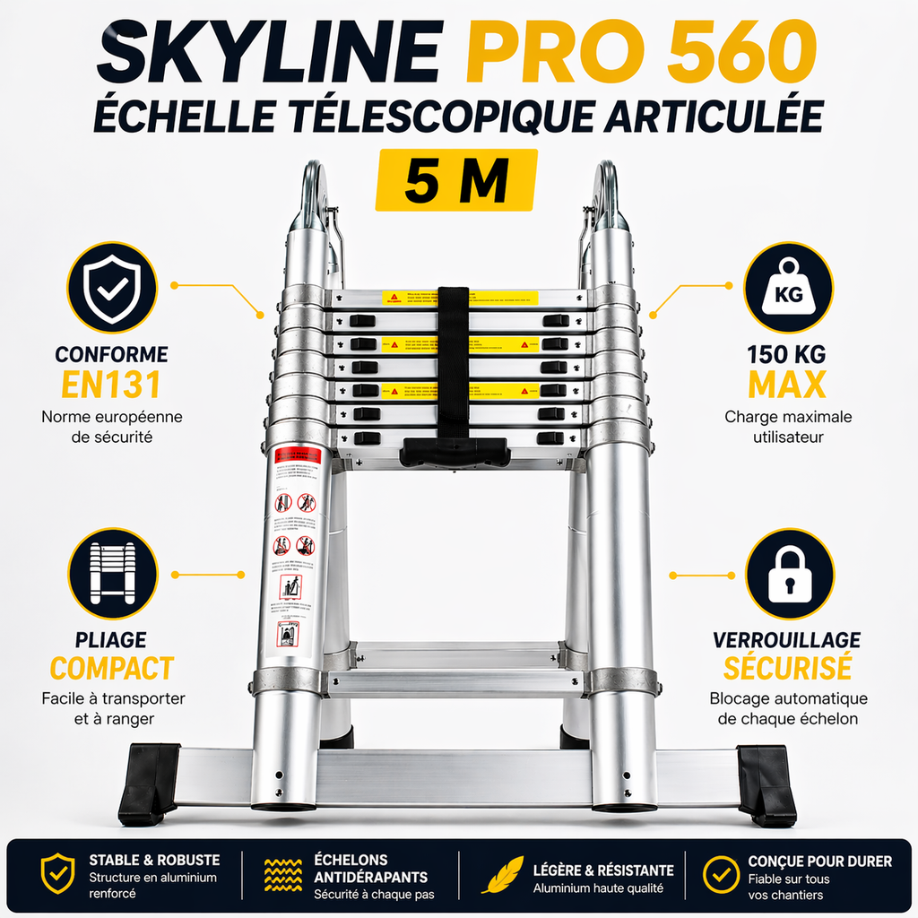 Échelle Télescopique Multifonction 4 en 1 Skyline Pro 560 | 5,6 m Aluminium EN 131 Pro – The MaxReach