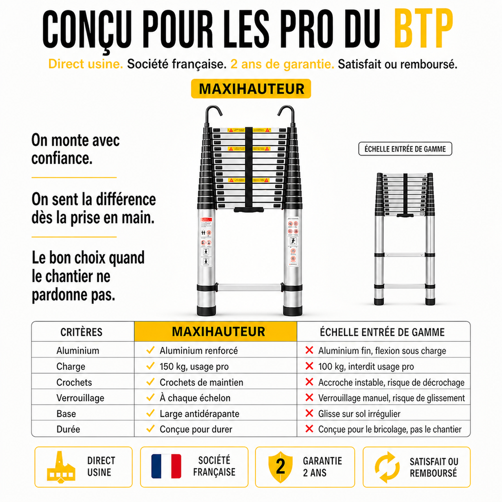 Échelle Télescopique 6,2 m Skyline 620 XXL | Aluminium EN 131 Pro 150 kg Couvreur – The MaxReach